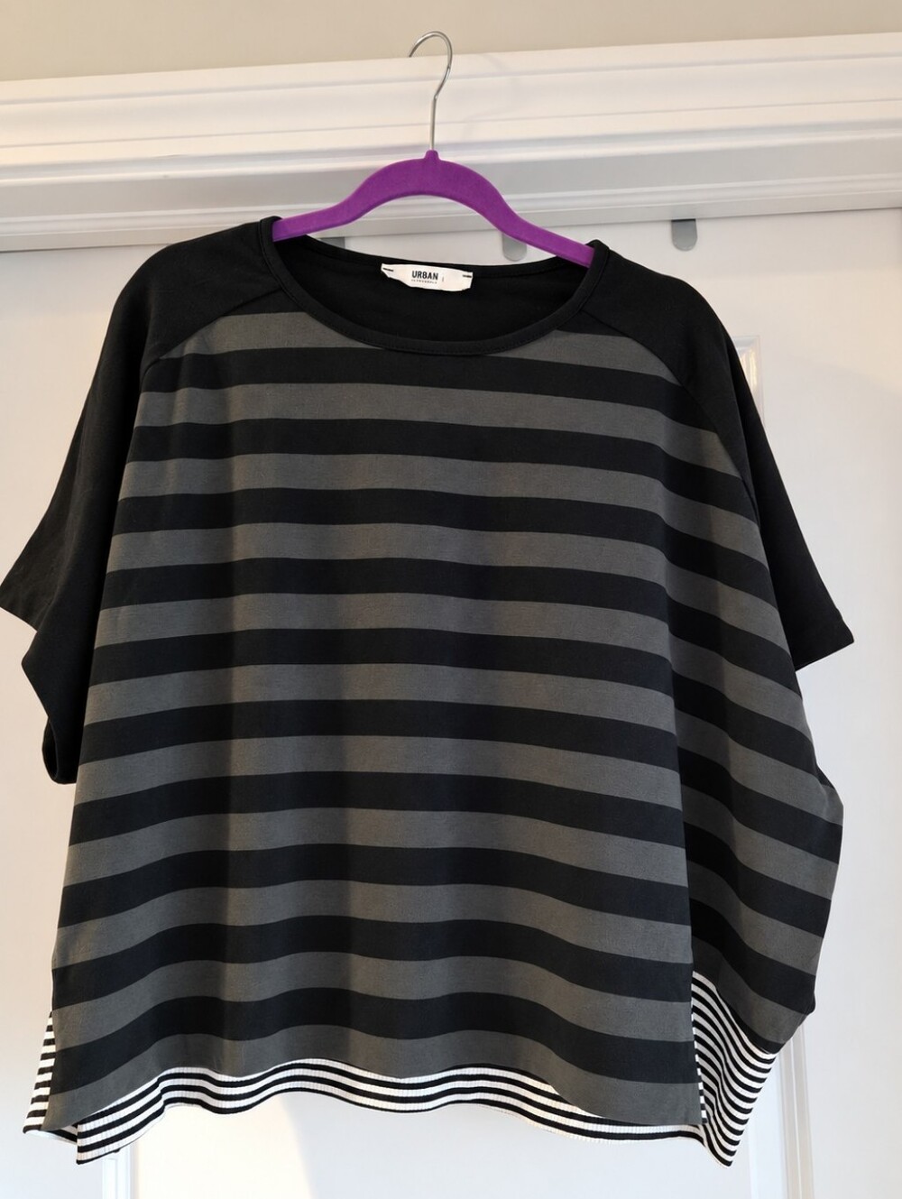 Urban By Alembika Olive Green And Black Striped Tshirt